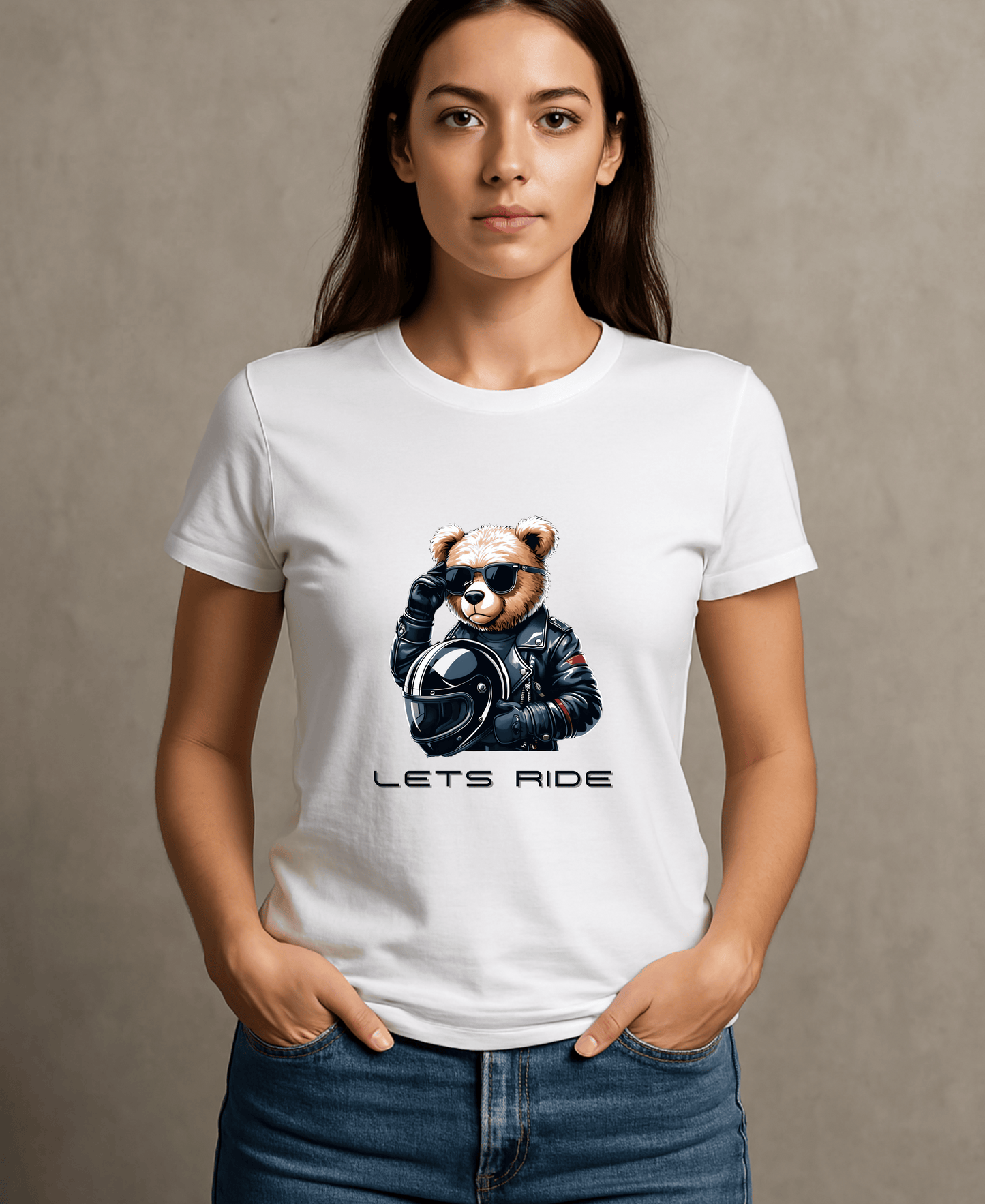 Bear Lets Ride-Womens-White