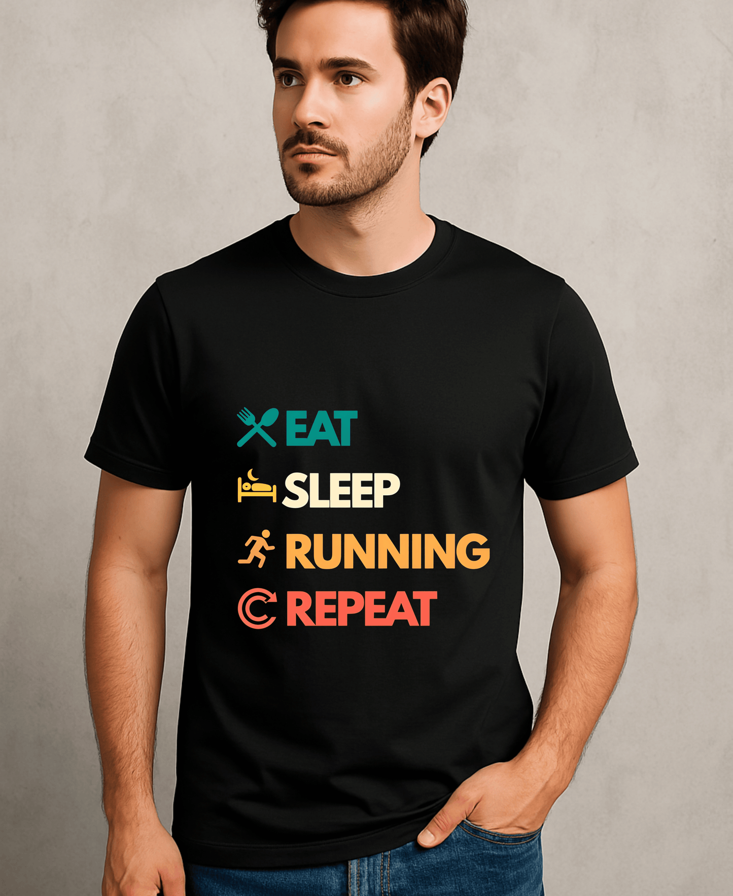 Eat Sleep Running Repeat-Male-Black