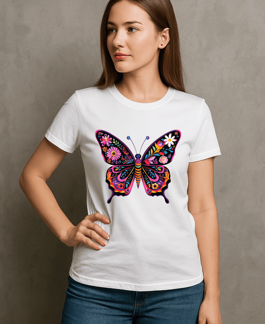 Colorful Butterfly-Women-White